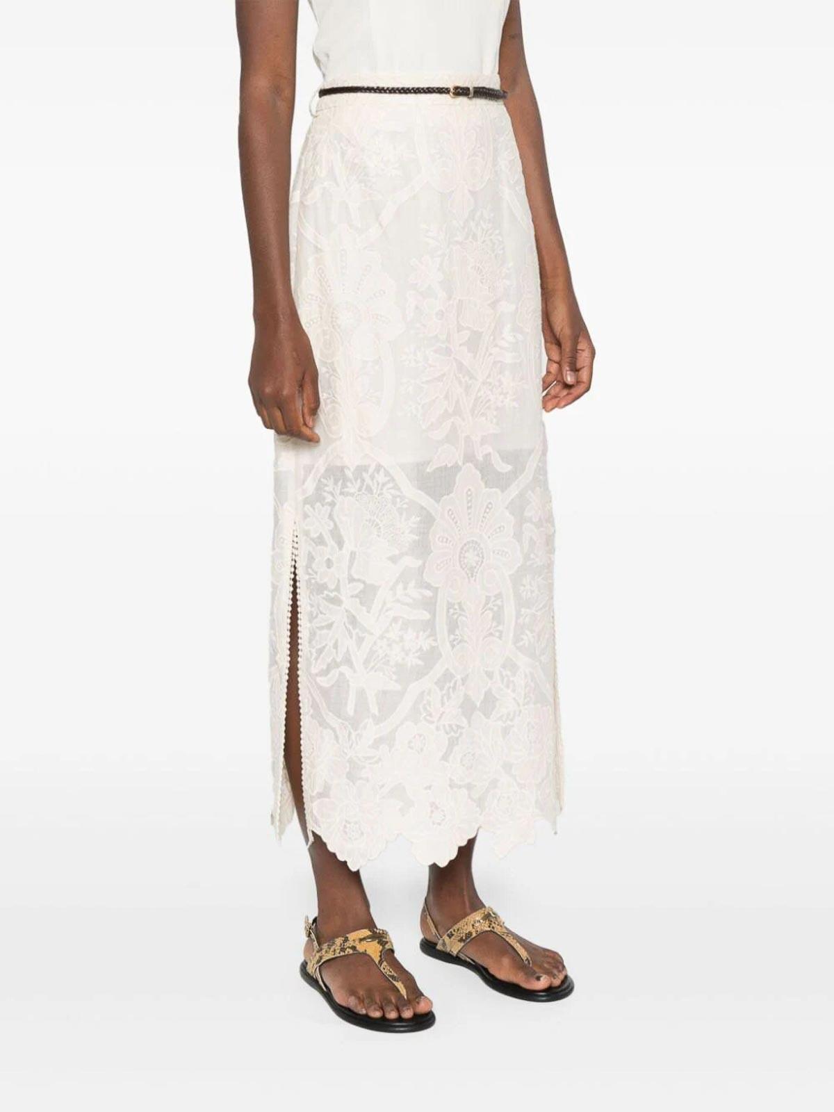 Embroidered Linen Midi Skirt In Beige Product Image