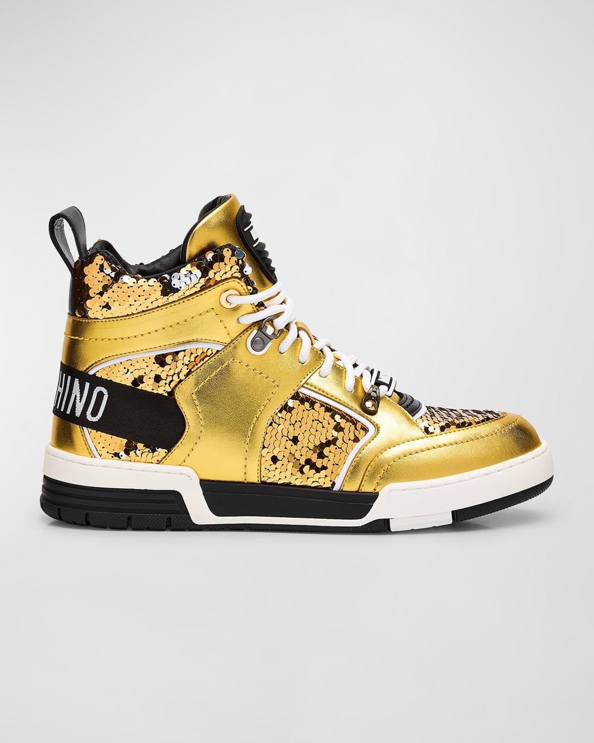 Men's Metallic Leather and Sequin High-Top Sneakers Product Image