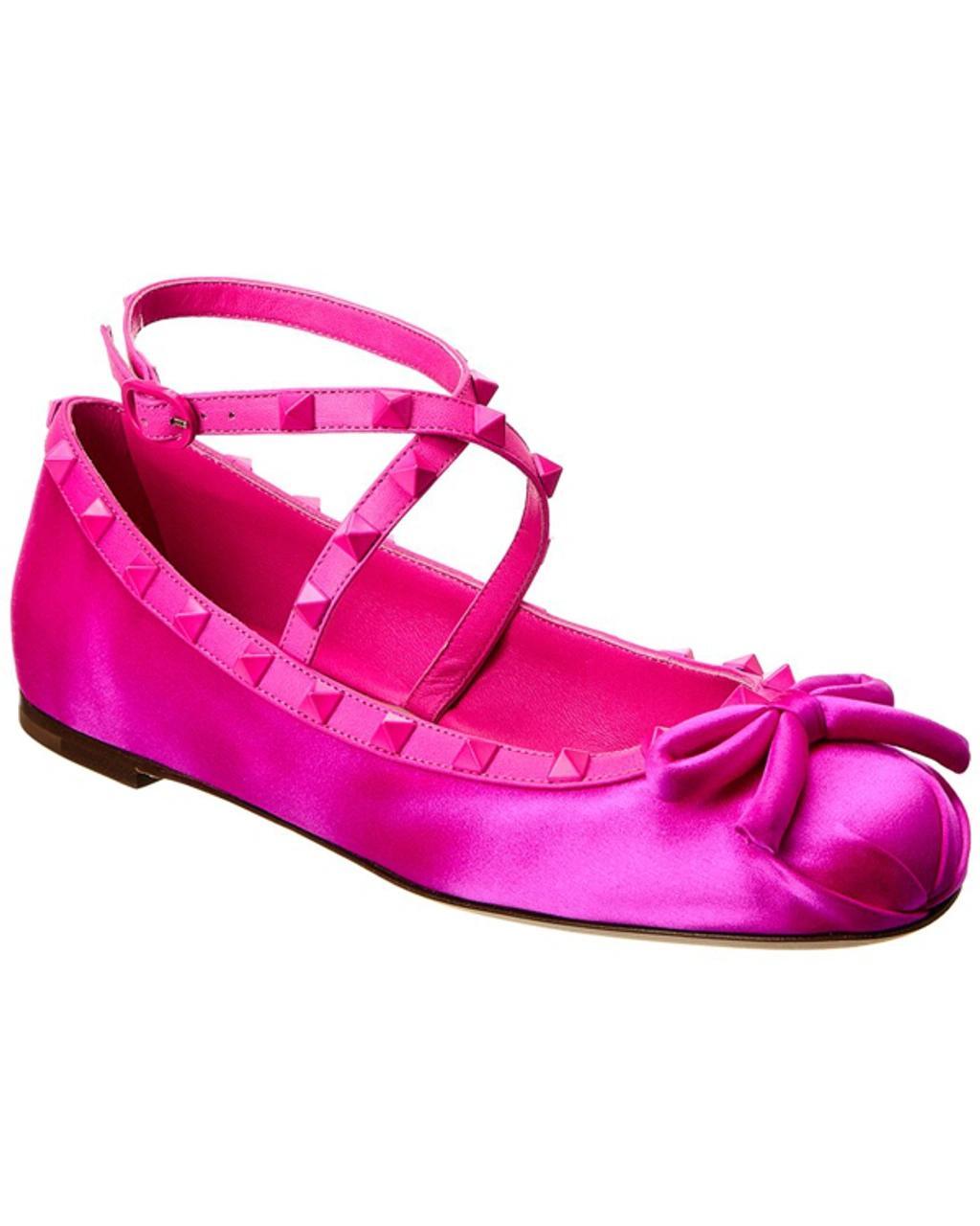 Rockstud Embellished Ballet Flats In Pink Product Image