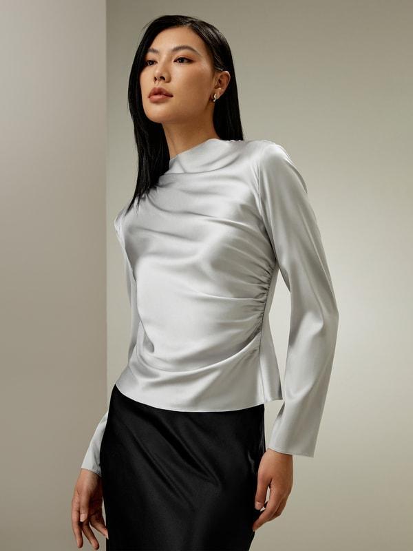 Oblique Wave Silk Blouse Product Image