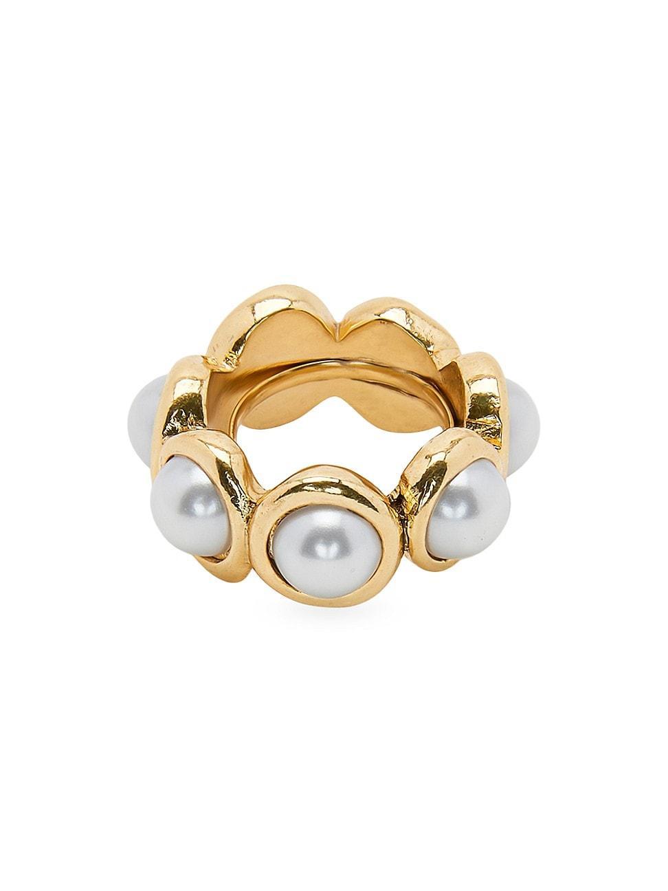 Womens Goldtone Mini Faux-Pearl Cuff Ring Product Image