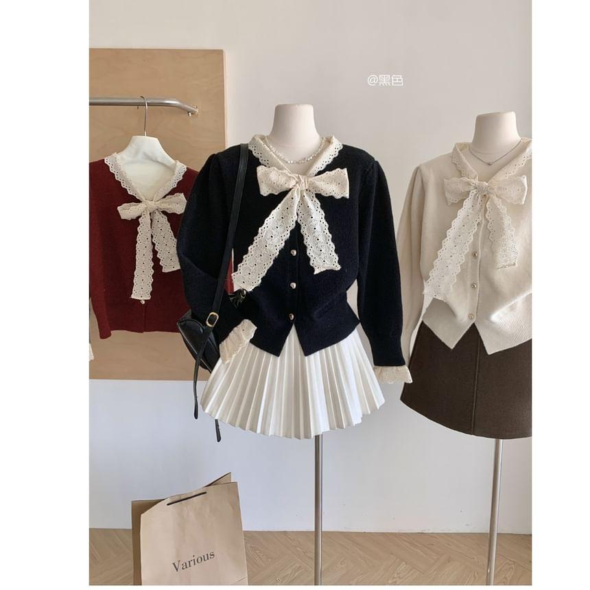 V-Neck Bow Neck Cardigan Product Image