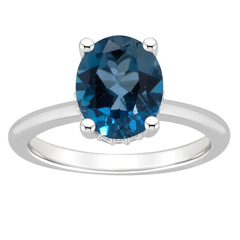 Alyson Layne Sterling Silver 10 mm x 8 mm Oval Gemstone & Diamond Accent Ring, Womens Blue Product Image