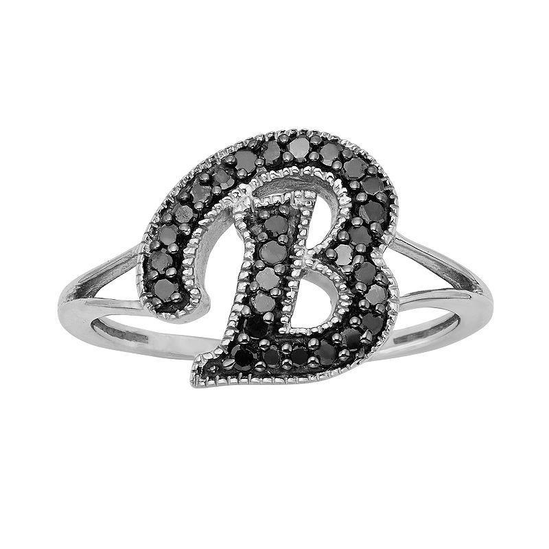 Jewelexcess Sterling Silver 1/4-ct. T.W. Black Diamond Initial Ring, Womens Product Image