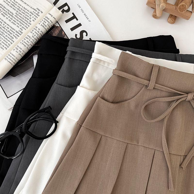 High Rise Plain Pleated Mini A-Line Skirt Product Image