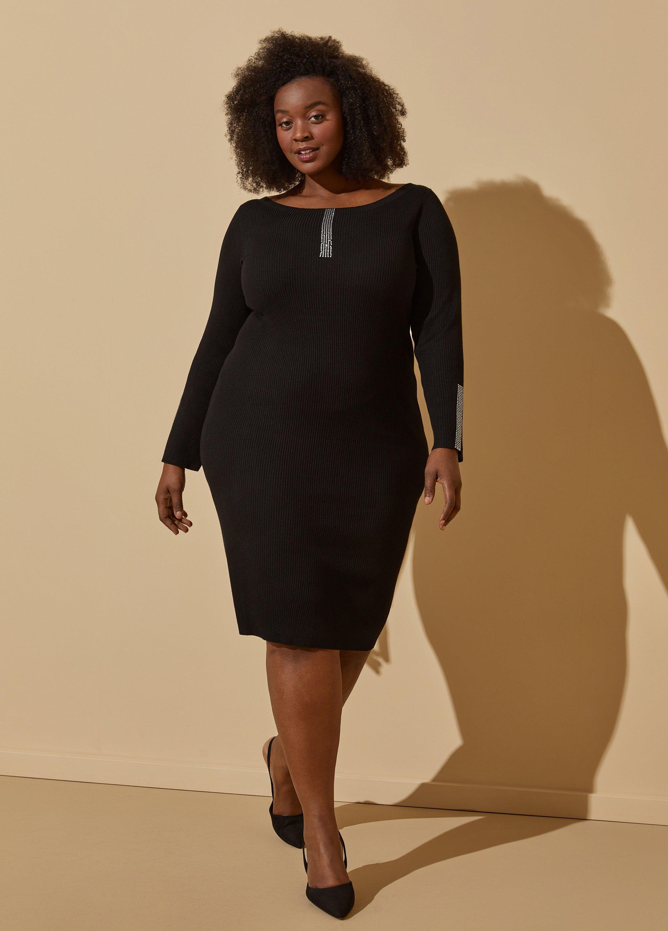 Plus Size Embellished Ribbed Sweater Dress Ashley Stewart Product Image