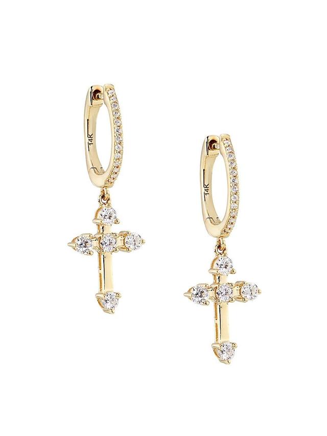 Womens 14K Yellow Gold & 0.41 TCW Diamond Cross Drop Earrings Product Image