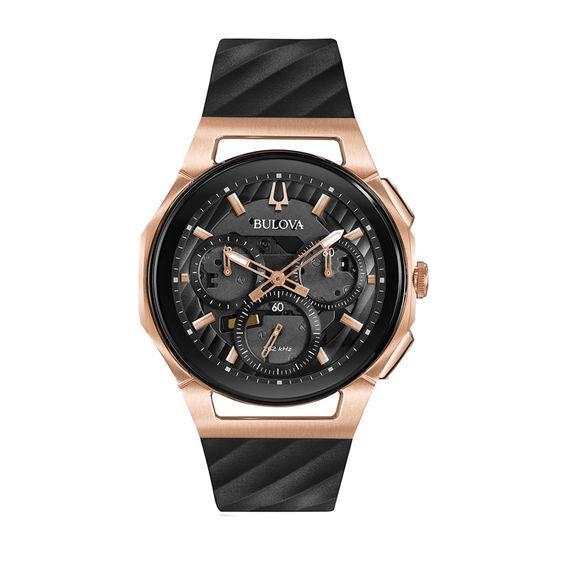 Men's Bulova Curv Chronograph Two-Tone Strap Watch with Black Skeleton Dial (Model: 98A185) Product Image