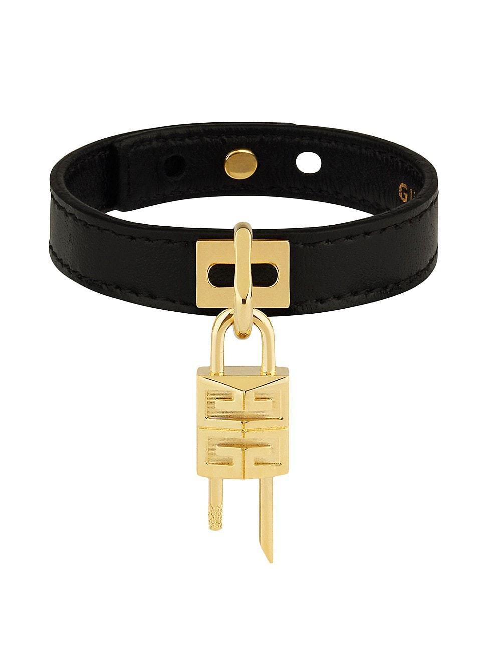 Womens Mini Lock Bracelet In Metal And Leather Product Image