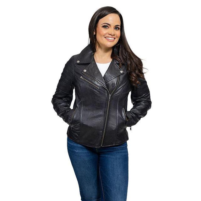 Womens Whet Blu Asymmetrical Moto Leather Jacket Black Product Image