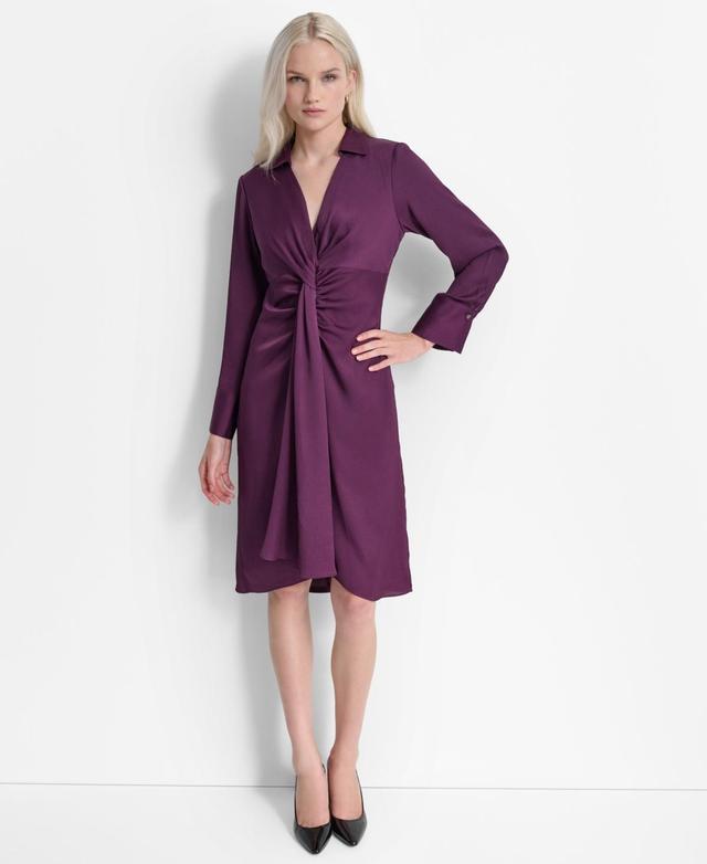 Dkny Womens Twist-Front Long-Sleeve Midi Dress Product Image