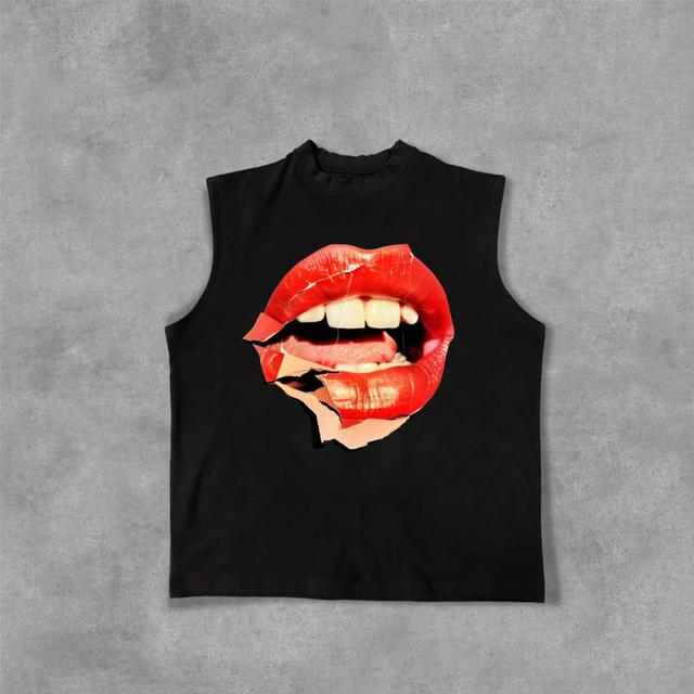 Collage Red Lip Graphic Design Cotton Tank Top Product Image