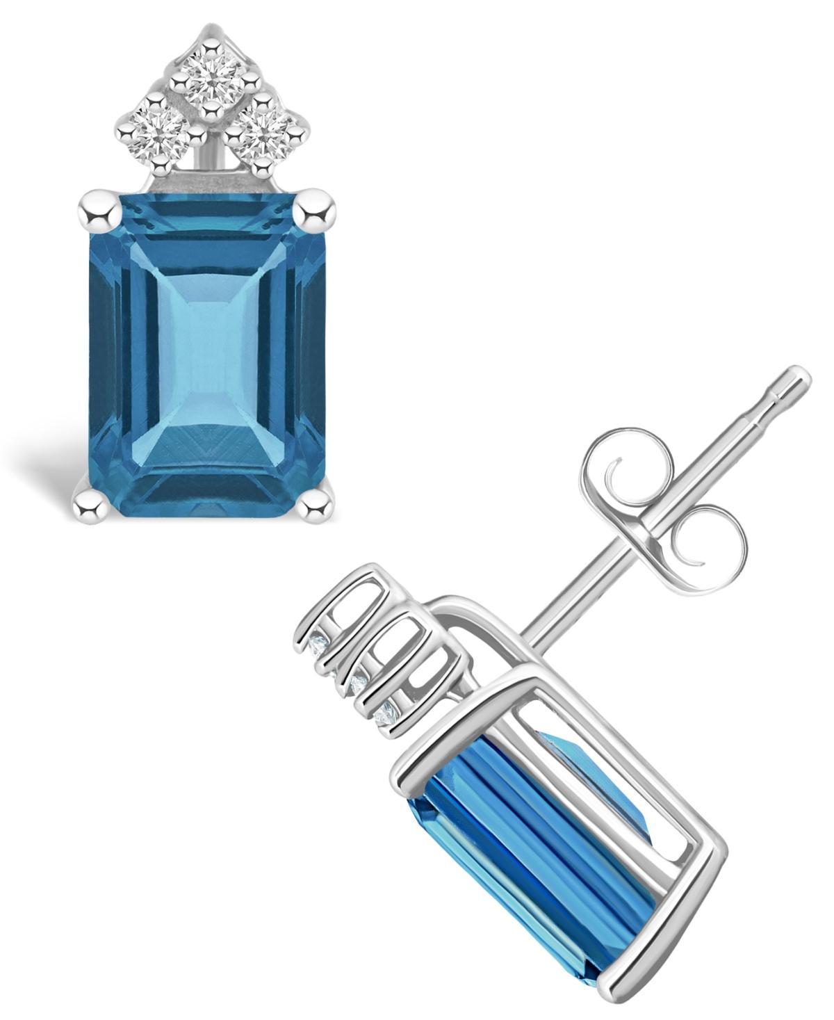 Belk & Co 14K Gold 8X6 Emerald Cut London Blue Topaz 1/8 Cttw Diamond Earrings Product Image