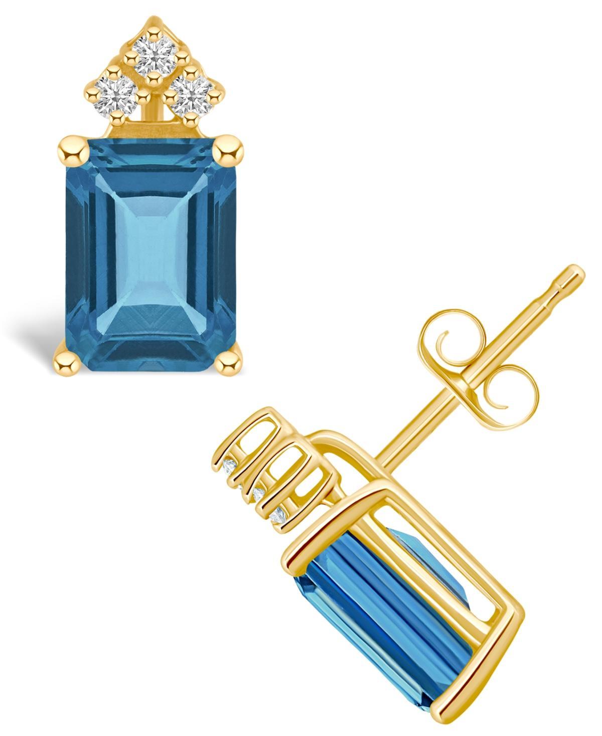 London Blue Topaz (4 ct. t.w.) and Diamond (1/8 ct. t.w.) Stud Earrings in 14K Yellow Gold or 14K White Gold Product Image