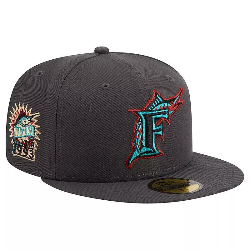 Mens New Era Graphite Florida Marlins Cooperstown Collection Print Undervisor 59FIFTY Fitted Hat Product Image