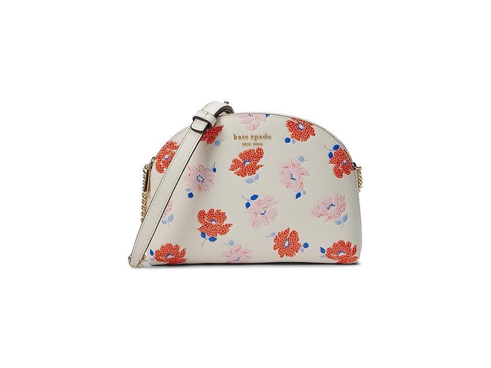 Kate Spade New York Morgan Dotty Floral Emboss Saffiano Leather Double Zip Dome Crossbody Multi) Cross Body Handbags Product Image