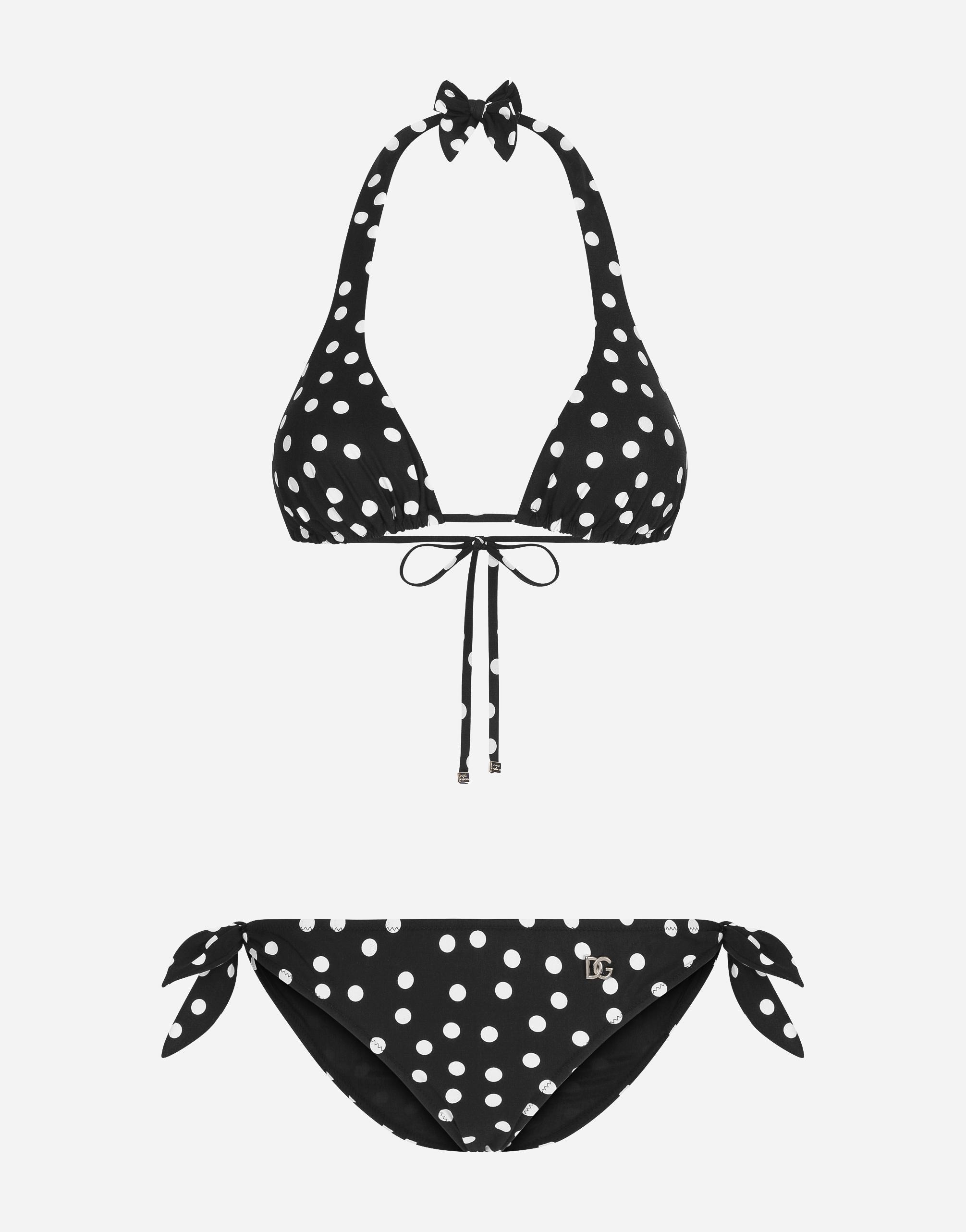 Polka Dot-print Triangle Bikini Set In Black Product Image