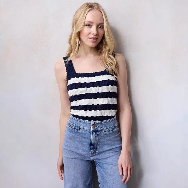 Womens LC Lauren Conrad Squareneck Sweater Tank Top Blue Stripe Product Image