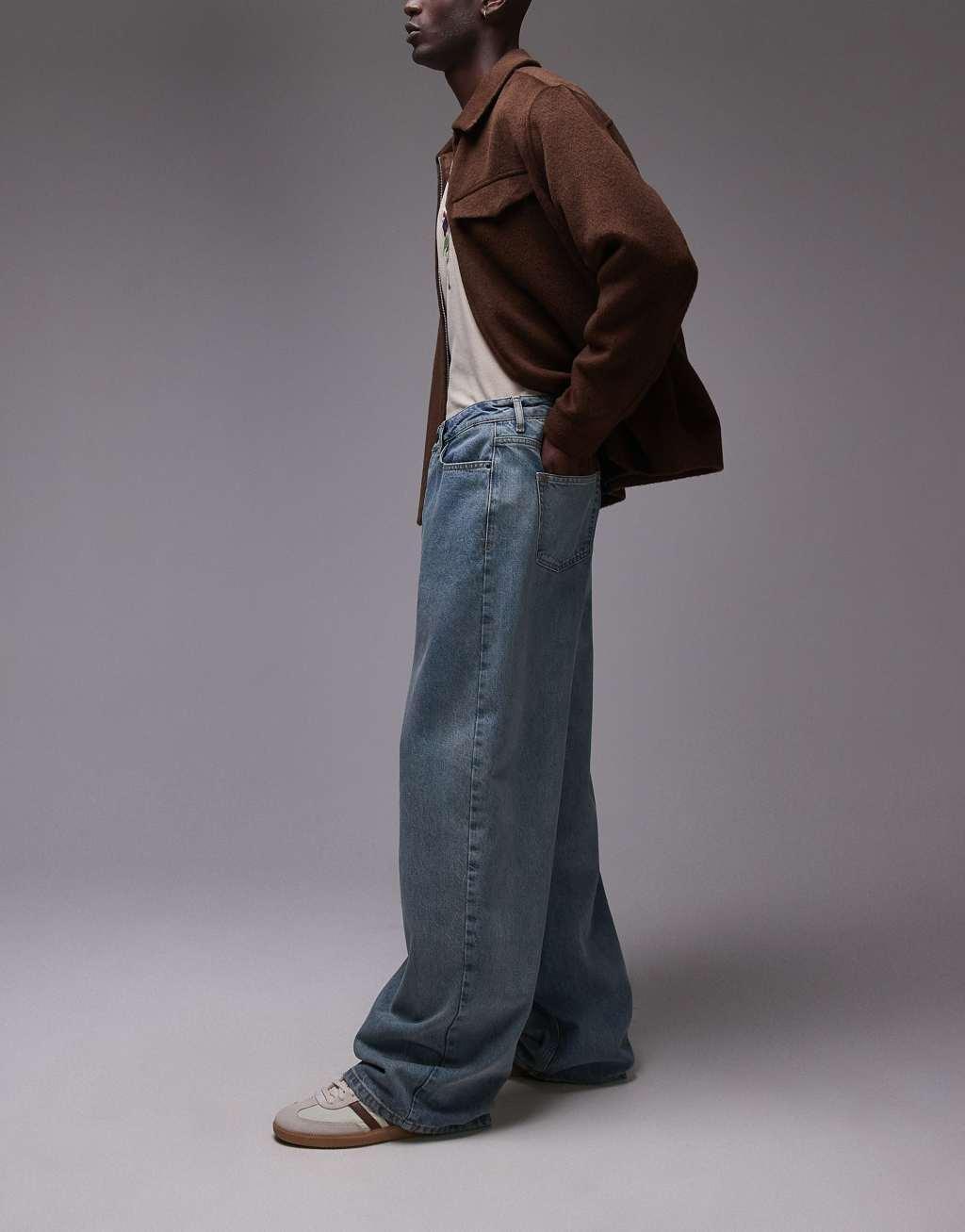 Topman baggy jeans in vintage mid wash Product Image