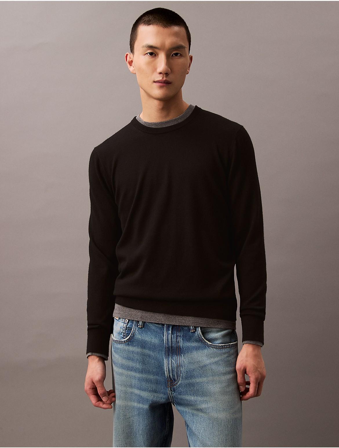 Calvin Klein Mens Extra Fine Merino Blend Crewneck Sweater - Blue - XS Product Image