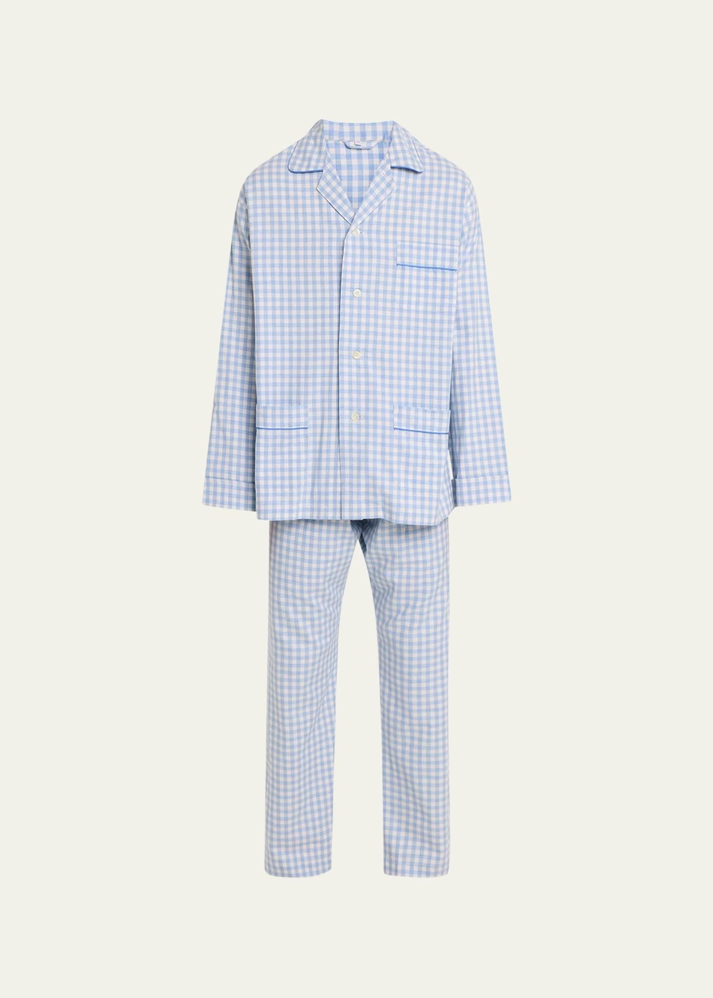 Mens Cotton Gingham Long Pajama Set Product Image