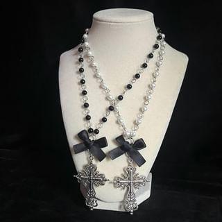 Cross Pendant Faux Pearl Necklace Product Image