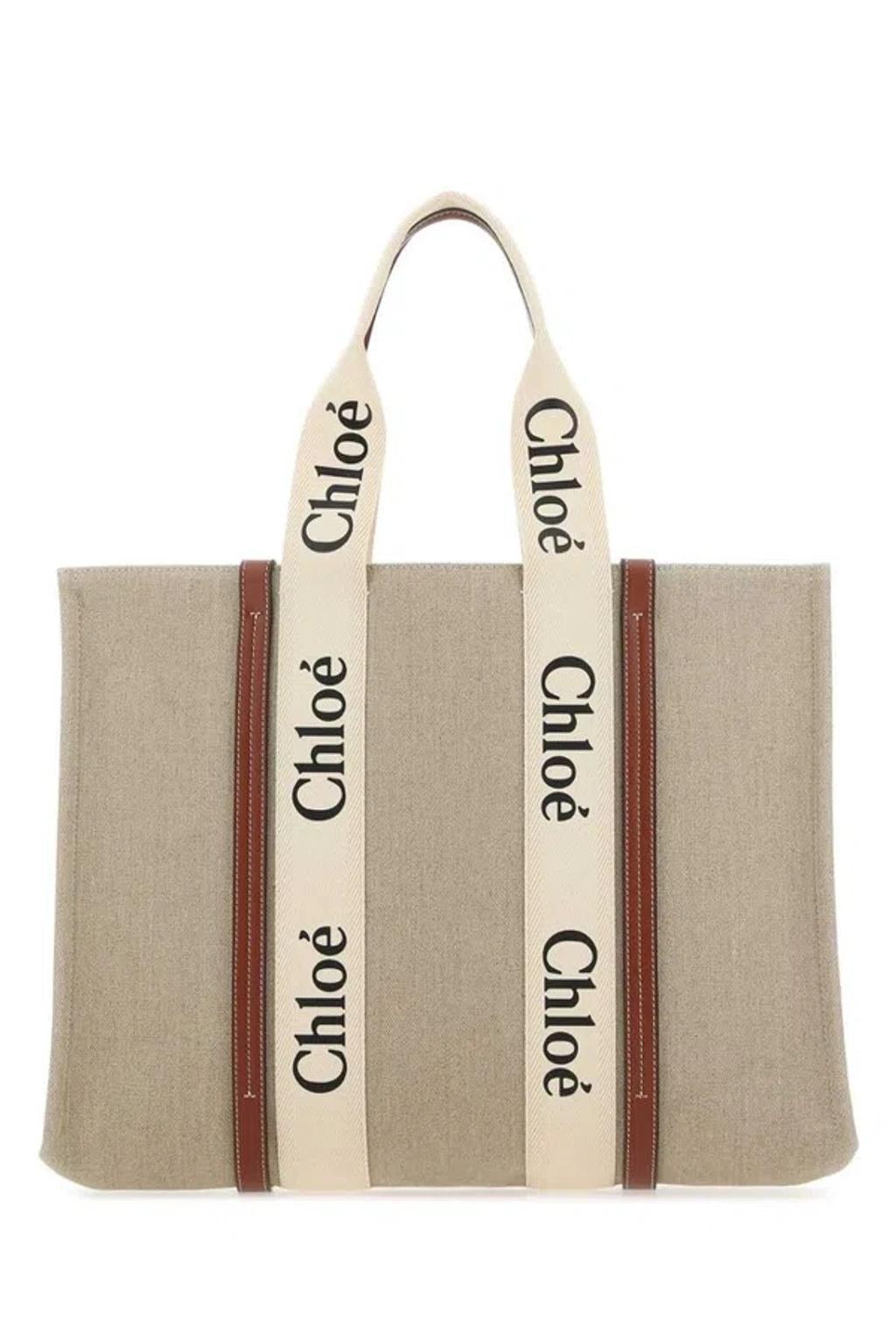 Woody Logo Tape Large Tote Bag In Beige Product Image