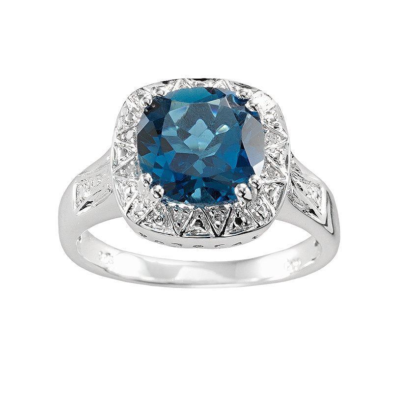 Sterling Silver London Blue Topaz & Diamond Accent Square Halo Ring, Womens Product Image