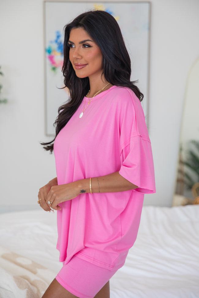 Miss My Boyfriend Pink Lounge T-Shirt and Shorts Set Product Image