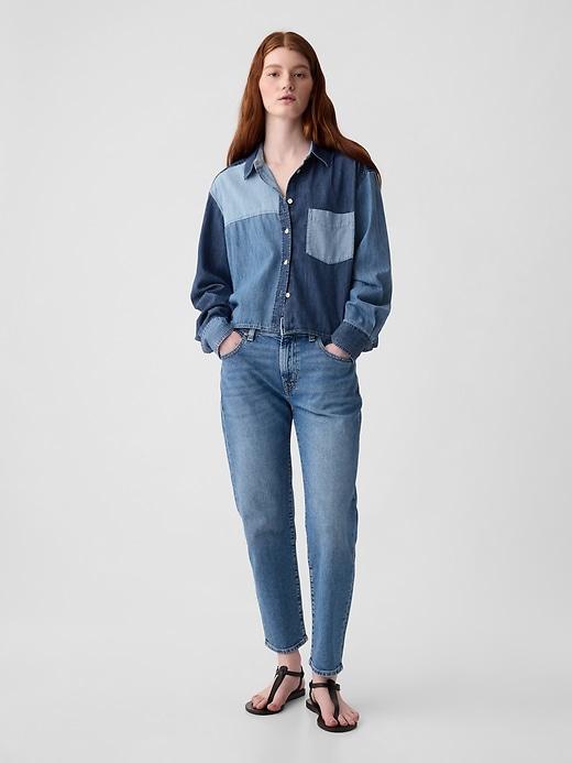 Cropped Patchwork Denim Shirt Product Image