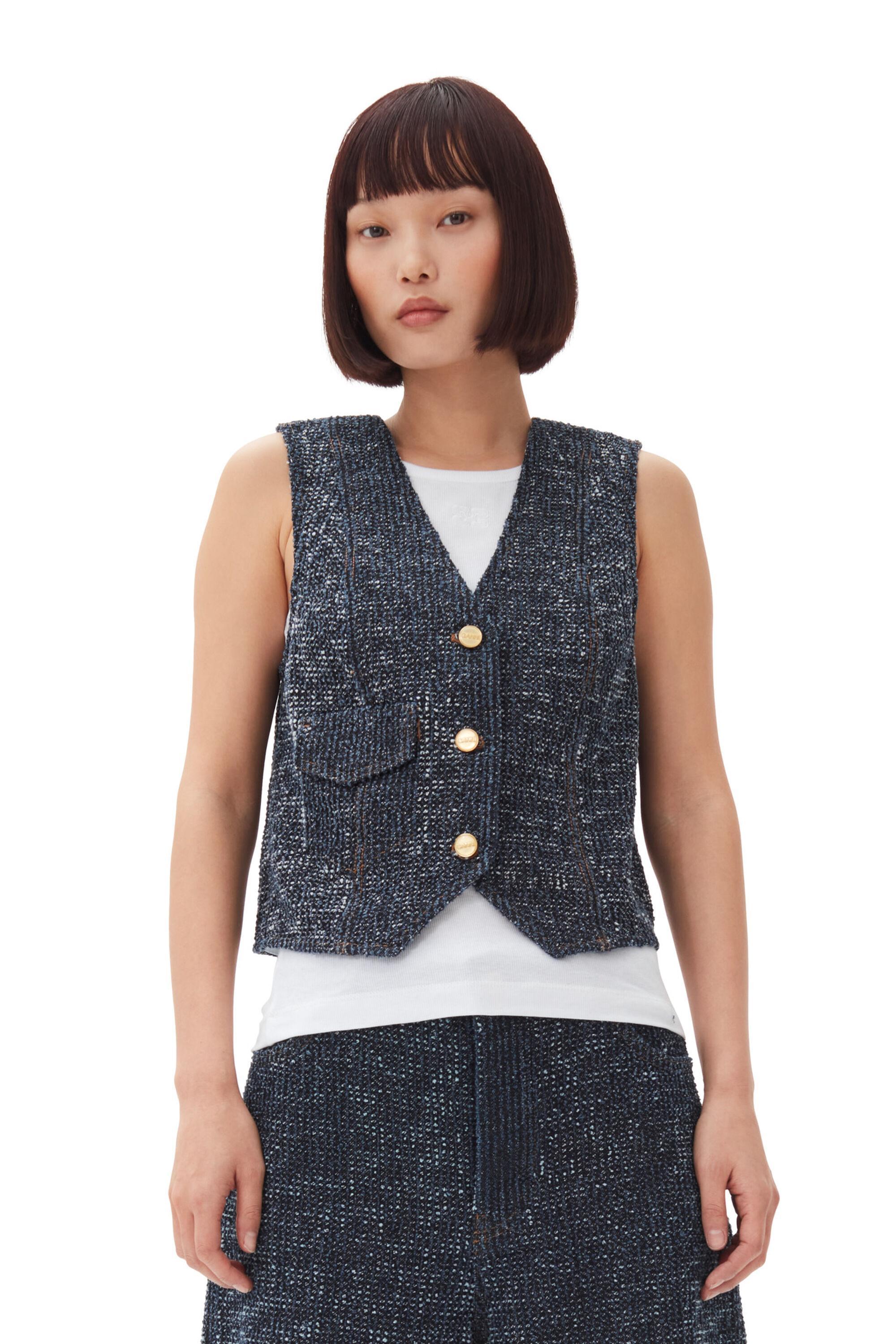 Dark Blue Fluffy Denim Vest Product Image