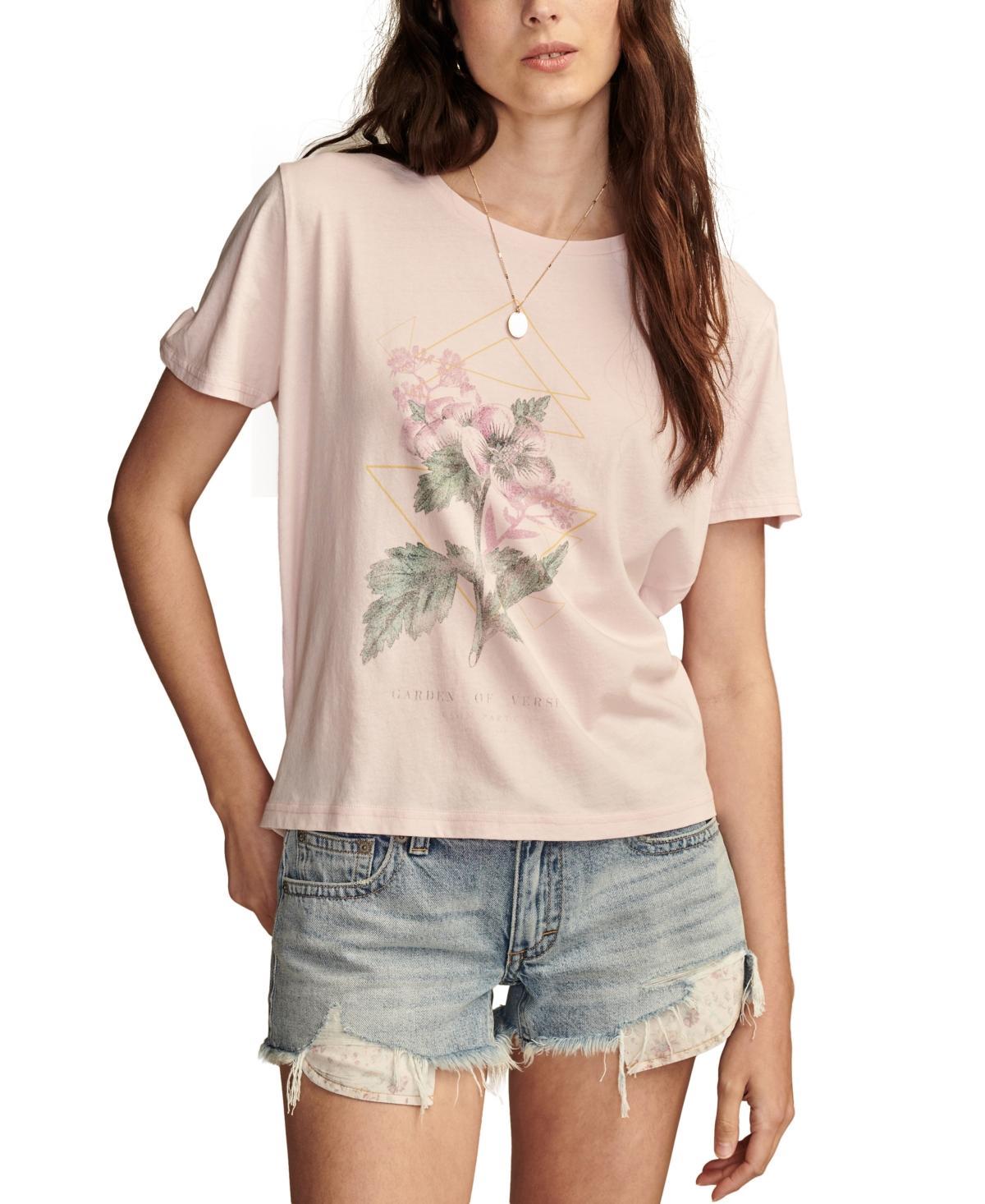 Lucky Brand Womens Floral-Print Braided-Back T-Shirt Product Image