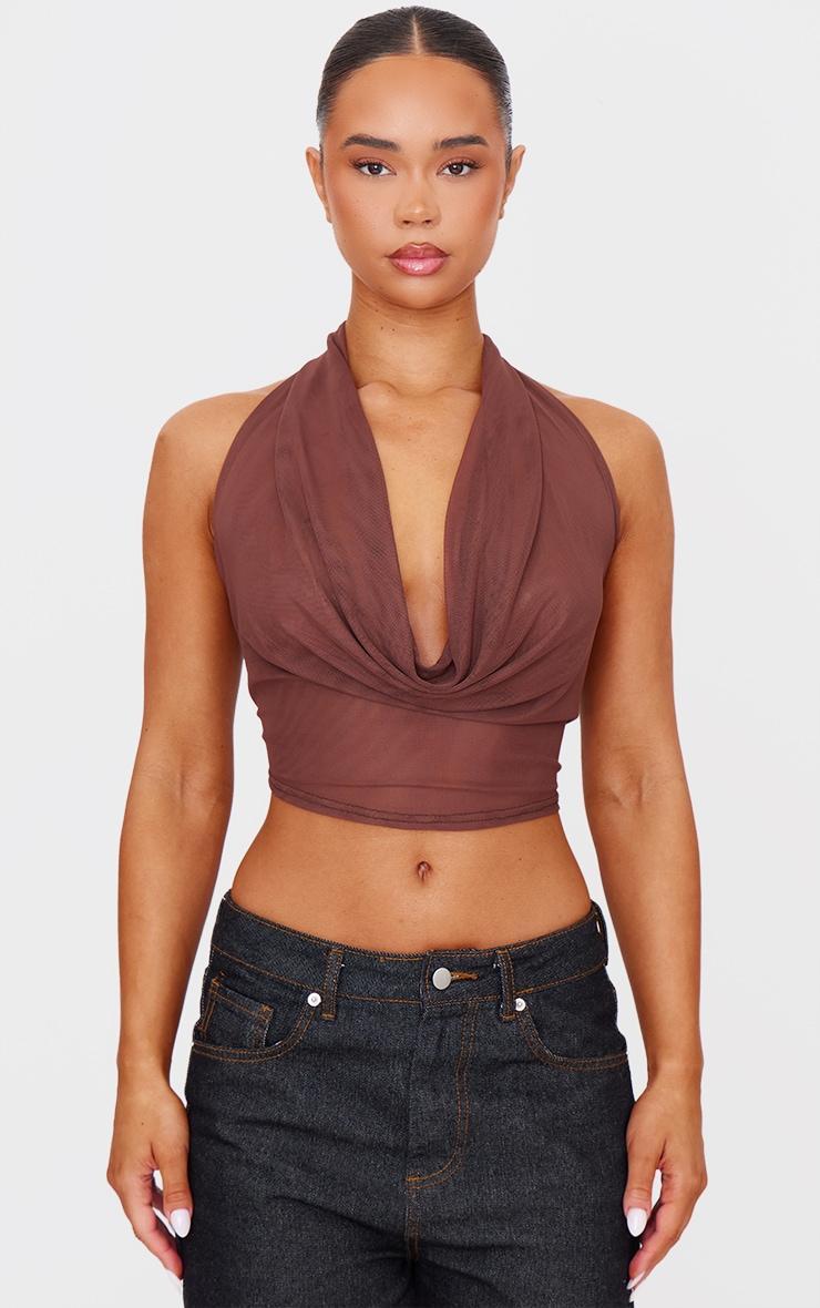 Chocolate Mesh Halter Neck Top Product Image