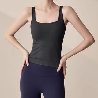 Sleeveless Scoop Neck Sport Ribbed Tank Top Product Image