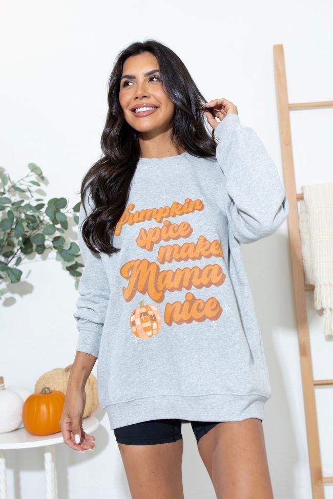 Pumpkin Spice Makes Mama Nice Light Grey Oversized Sweatshirt Product Image