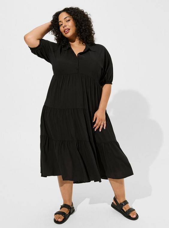 Maxi Washable Challis Hi-Low Tiered Shirtdress Product Image