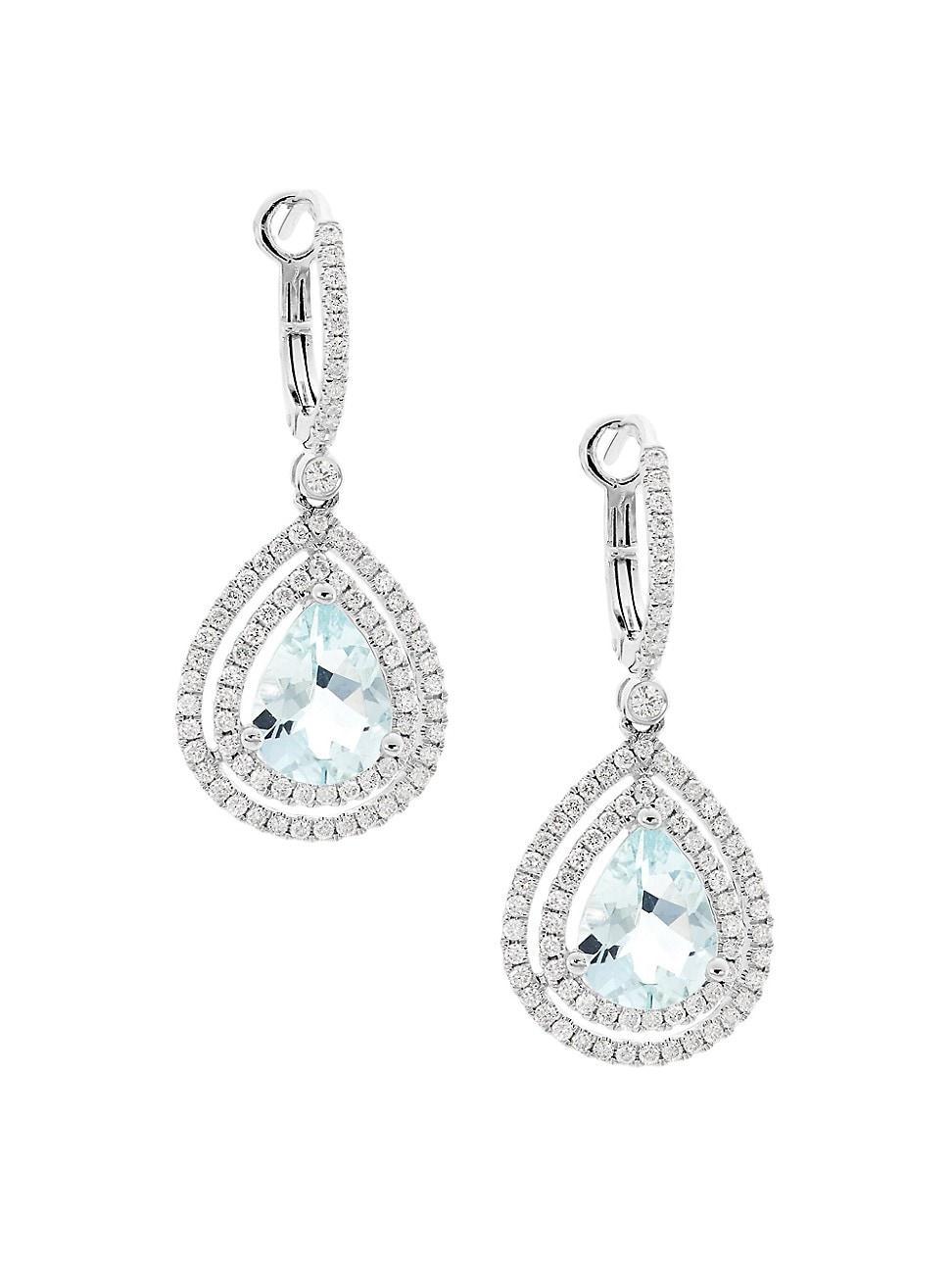 Womens 14K White Gold, Aquamarine & 0.85 TCW Diamond Teardrop Earrings Product Image