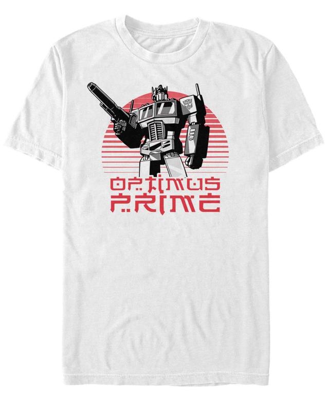 Mens Transformers Optimus Prime Lined Sunset Portrait Tee White Product Image