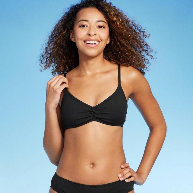 WomensShirred Ribbed Bralette Bikini Top - Shade & Shore Black L: V-Neck, Adjustable Straps, Removable Cups Product Image