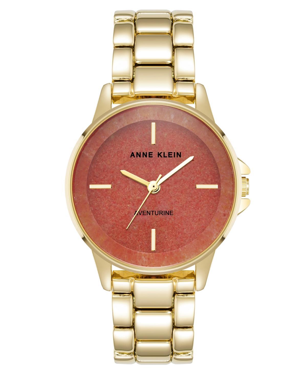 Anne Klein Womens Quartz Red Aventurine Gemstone and Gold-Tone Alloy Metal Bracelet Watch - Red Product Image