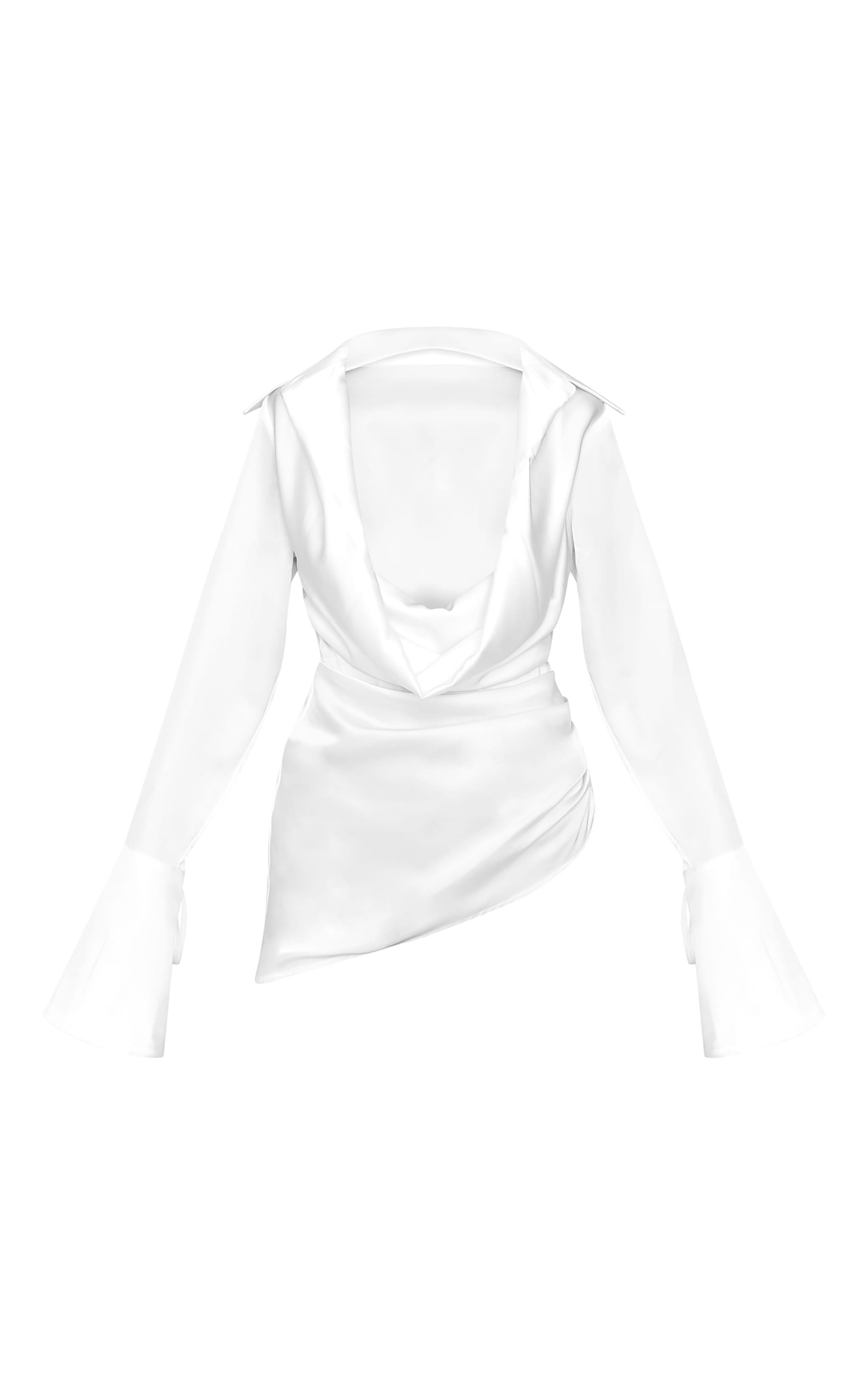 White Satin Cowl Neck Asymmetric Shirt Product Image