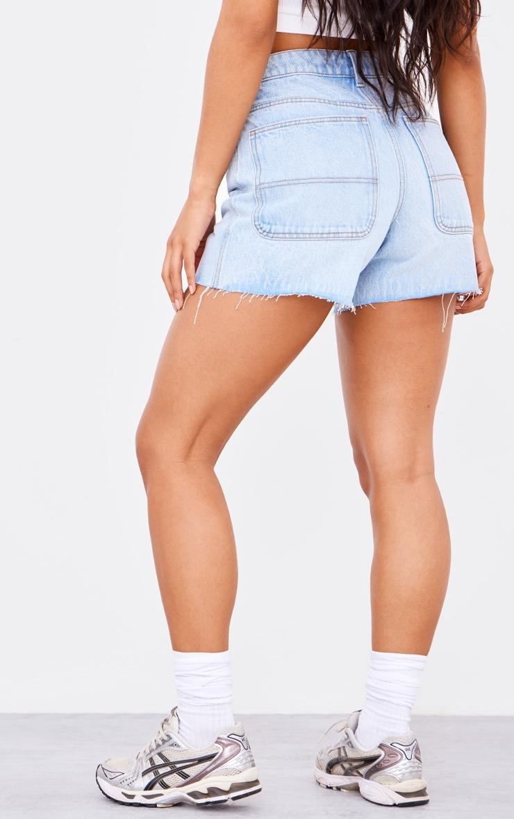 PRETTYLITTLETHING Light Blue Raw Hem Boyfriend Denim Shorts Product Image