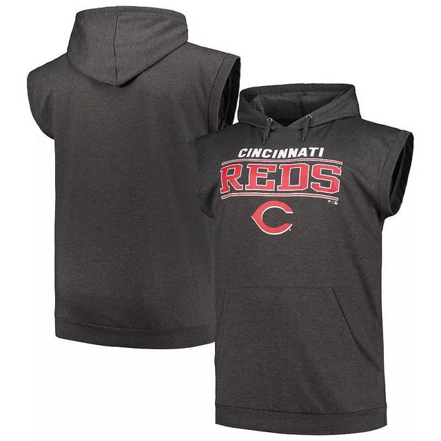 Mens Profile Heather Charcoal Cincinnati Reds Big & Tall Muscle Sleeveless Pullover Hoodie Product Image