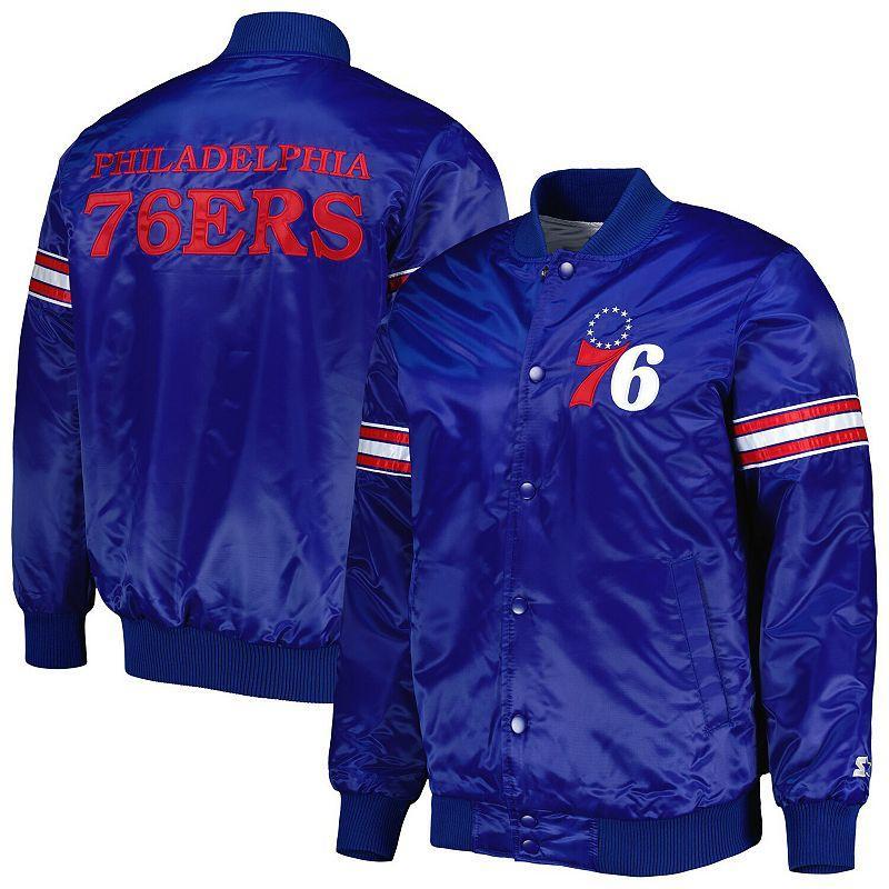 Mens Starter Royal Philadelphia 76ers Pick & Roll Satin Full-Snap Varsity Jacket Product Image