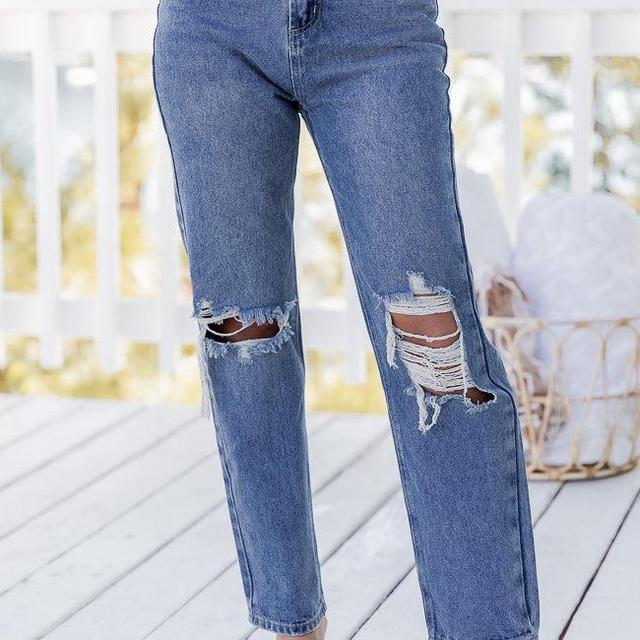 Rosalind High Rise Distressed Medium Wash Straight Leg Jeans FINAL SALE Product Image