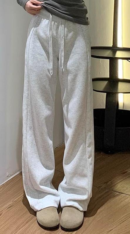 Drawstring Waist Plain Wide Leg Sweatpants Product Image