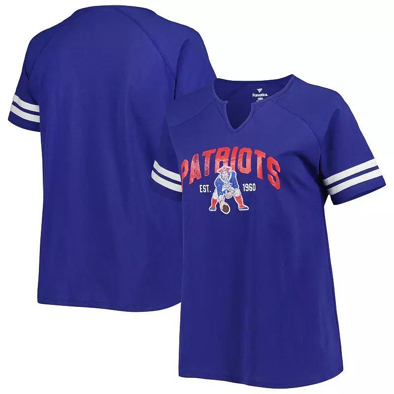 Womens Fanatics Branded Royal New England Patriots Plus Size Throwback Notch Neck Raglan T-Shirt Product Image