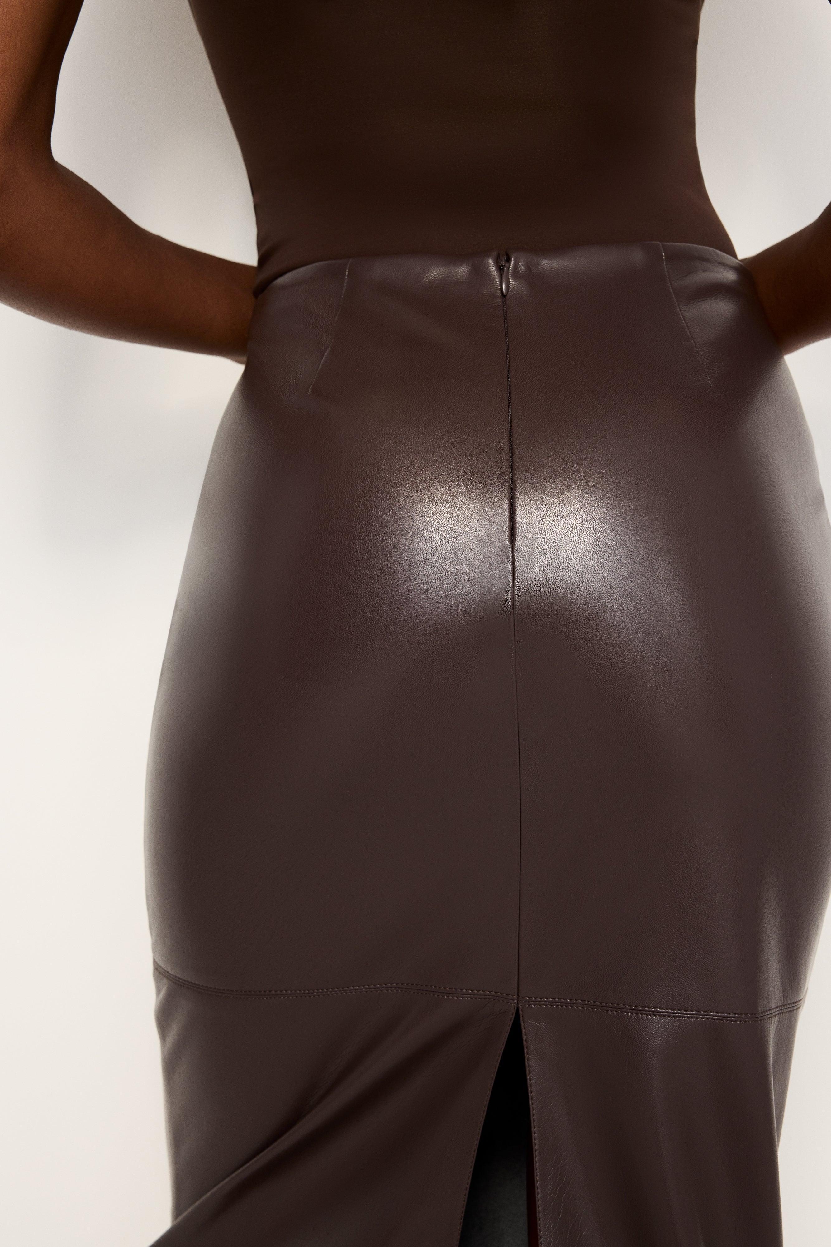 FAUX LEATHER MIDI SKIRT | BARK003 Product Image