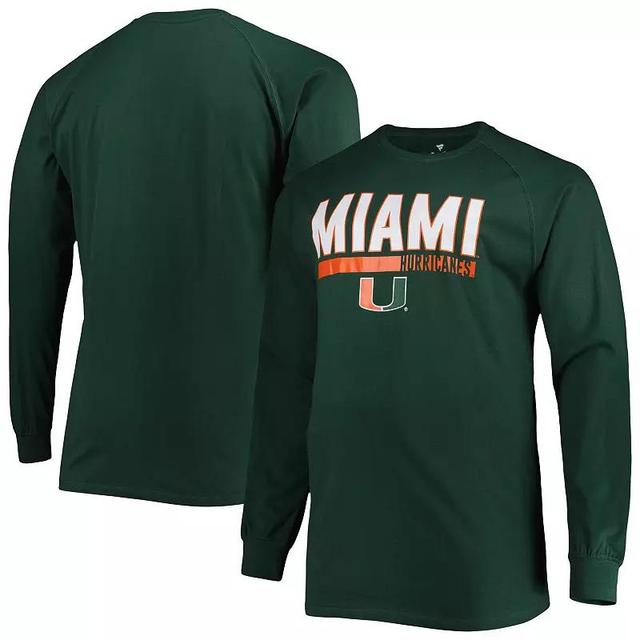 Mens Miami Hurricanes Big & Tall Two-Hit Raglan Long Sleeve T-Shirt Product Image