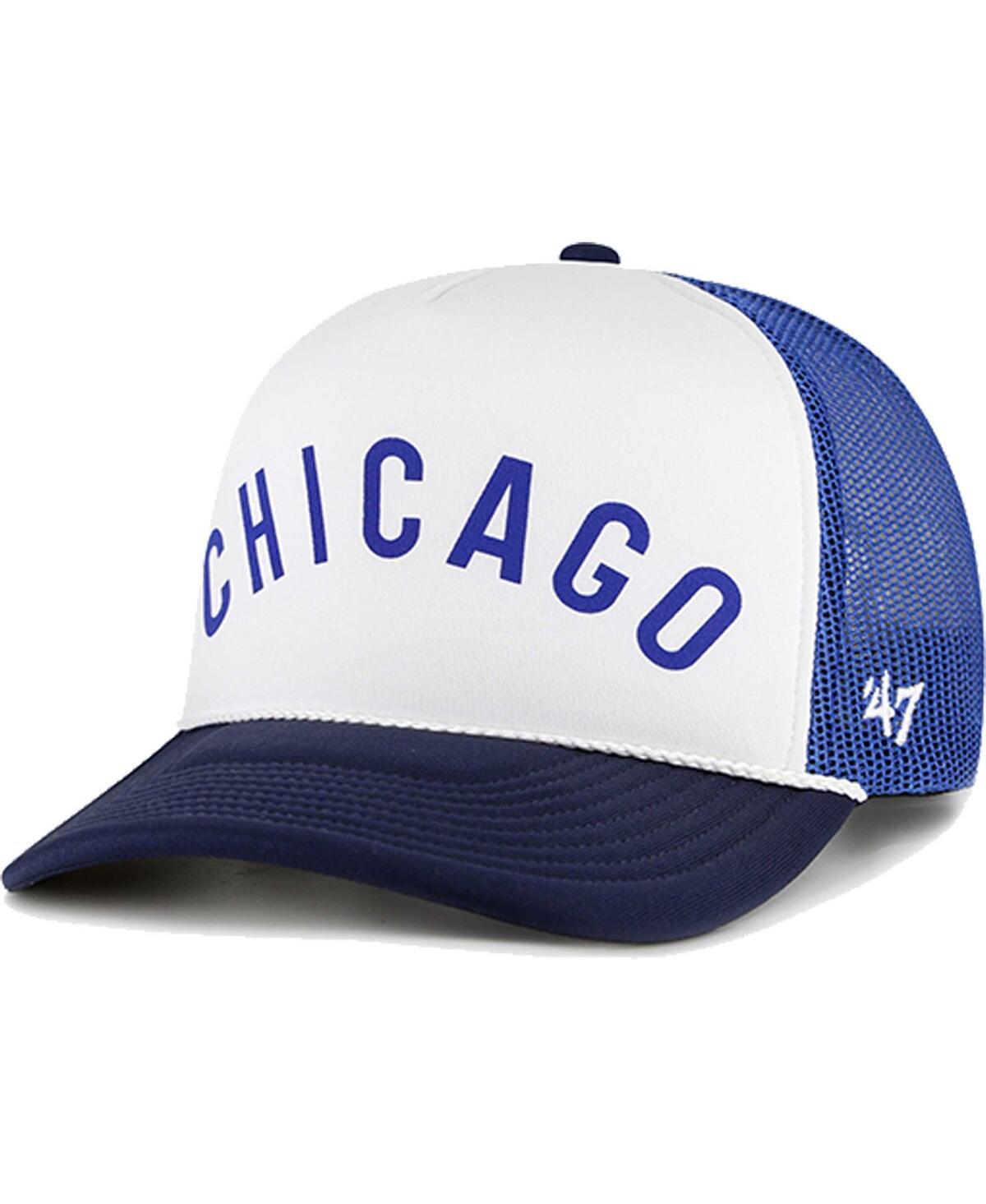 Mens 47 Brand White Chicago Cubs Foam Front Script Trucker Snapback Hat Product Image